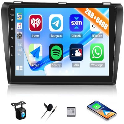 2+64GB Car Stereo for Mazda 3 2004-2009 Radio with Wireless Apple CarPlay Android Auto 9" Touch Screen Android Radio with GPS Navigation Bluetooth FM RDS Mirror Link Car Radio with AHD Backup Camera