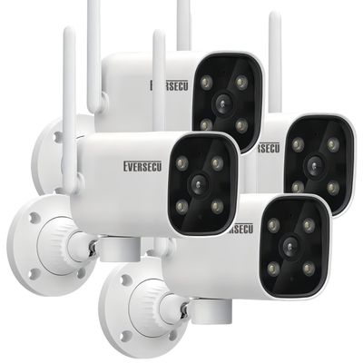 EVERSECU 2K WiFi PTZ Bullet Camera, Outdoor/Indoor, Pan/tilt, 2-Way Audio, Night Vision, Motion Detection Auto Tracking, Waterproof, Remote Access, RTSP Stream, Compatible with Alexa(4pack)