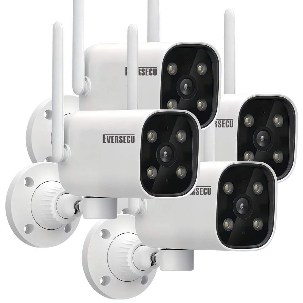 EVERSECU 2K WiFi PTZ Bullet Camera, Outdoor/Indoor, Pan/tilt, 2-Way Audio, Night Vision, Motion Detection Auto Tracking, Waterproof, Remote Access, RTSP Stream, Compatible with Alexa(4pack)