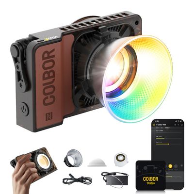Video Light, COLBOR W60R RGB COB Continuous Output Lighting 60W 2700-6500K Full Color LED Studio Light CRI97+ TLCI98+ with APP Control for Photography