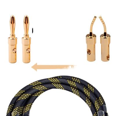 QukAn 1 Pair Speaker Cable L-4S8F OFC Audio HI-FI high-end Amplifier 4N OFC Speaker Cable Plug Cable (Color : A Pair-Banana to pin, Size : 1m)
