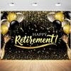 10x8ft Happy Retirement Backdrop Black and Gold Balloons Glitter Dots Photography Background for Adults Retirement Party Banner Decorations Supplies Photo Booth Props view 1