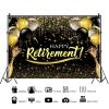 10x8ft Happy Retirement Backdrop Black and Gold Balloons Glitter Dots Photography Background for Adults Retirement Party Banner Decorations Supplies Photo Booth Props view 2