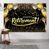 10x8ft Happy Retirement Backdrop Black and Gold Balloons Glitter Dots Photography Background for Adults Retirement Party Banner Decorations Supplies Photo Booth Props view 3