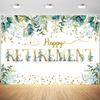 10x8ft Happy Retirement Backdrop Spring Green Leaves Gold Spots Photography Background Retirement Party Adults Portrait Banner Decorations Supplies Photo Booth Props view 1