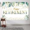 10x8ft Happy Retirement Backdrop Spring Green Leaves Gold Spots Photography Background Retirement Party Adults Portrait Banner Decorations Supplies Photo Booth Props view 3