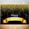 15x10ft Happy Anniversary Backdrop Black and Gold Glitter Spots Photography Background Wedding Anniversary Party Banner Decorations Supplies Photo Booth Props view 1