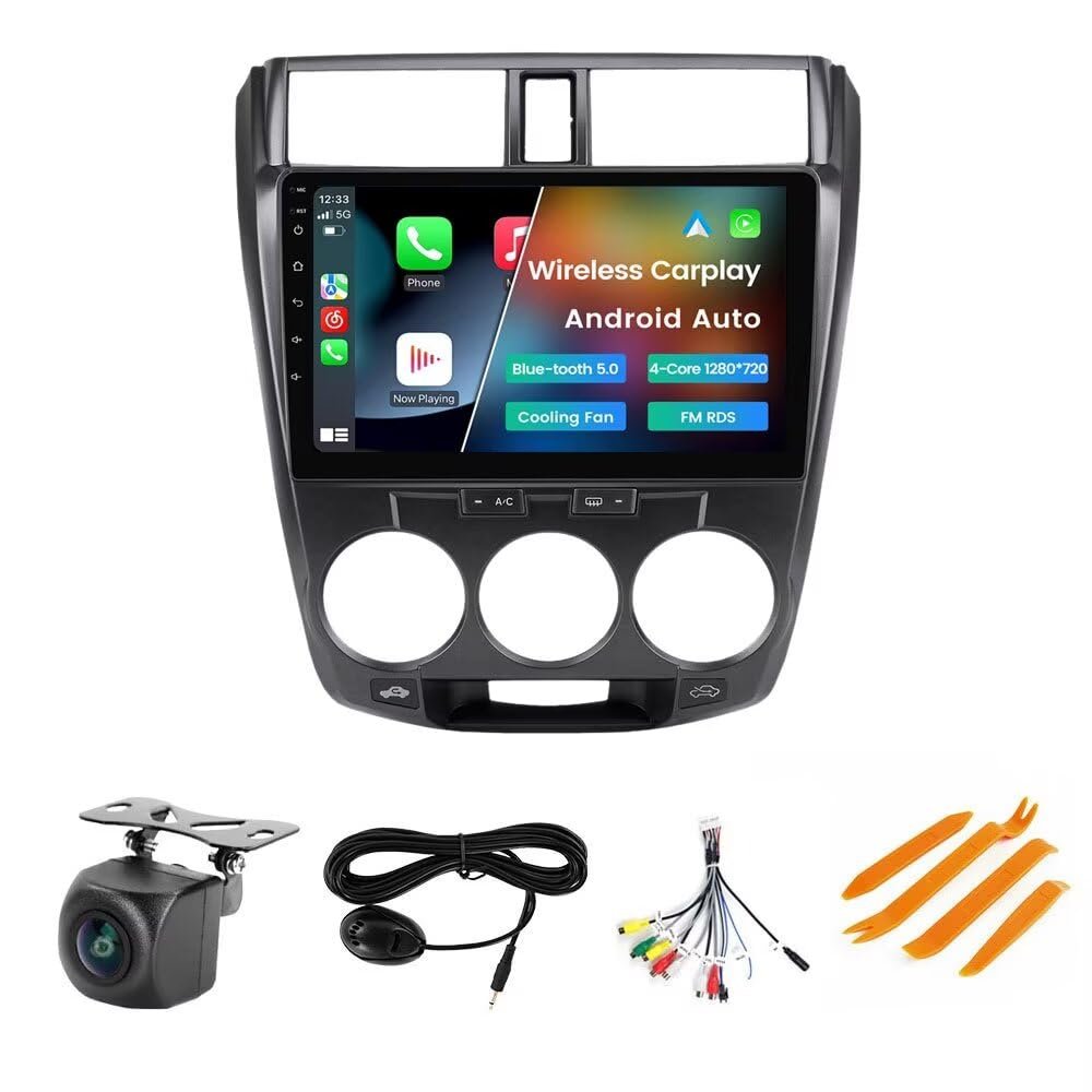 Stereo for Honda City 2008-2013, Biorunn 9 Inch GPS Radio Wireless Car-Play Android Auto Upgrade Dash Kit IPS Navigation RDS Head Unit Blue-Tooth 2GB RAM 32GB ROM