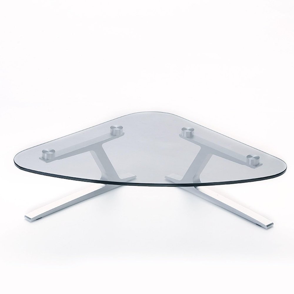 Kunovo Clear Tempered Glass Corner Monitor Stand, Ergonomic Triangle Computer Screen Riser with Aluminum Alloy Leg, Universal Desktop Organization Shelf