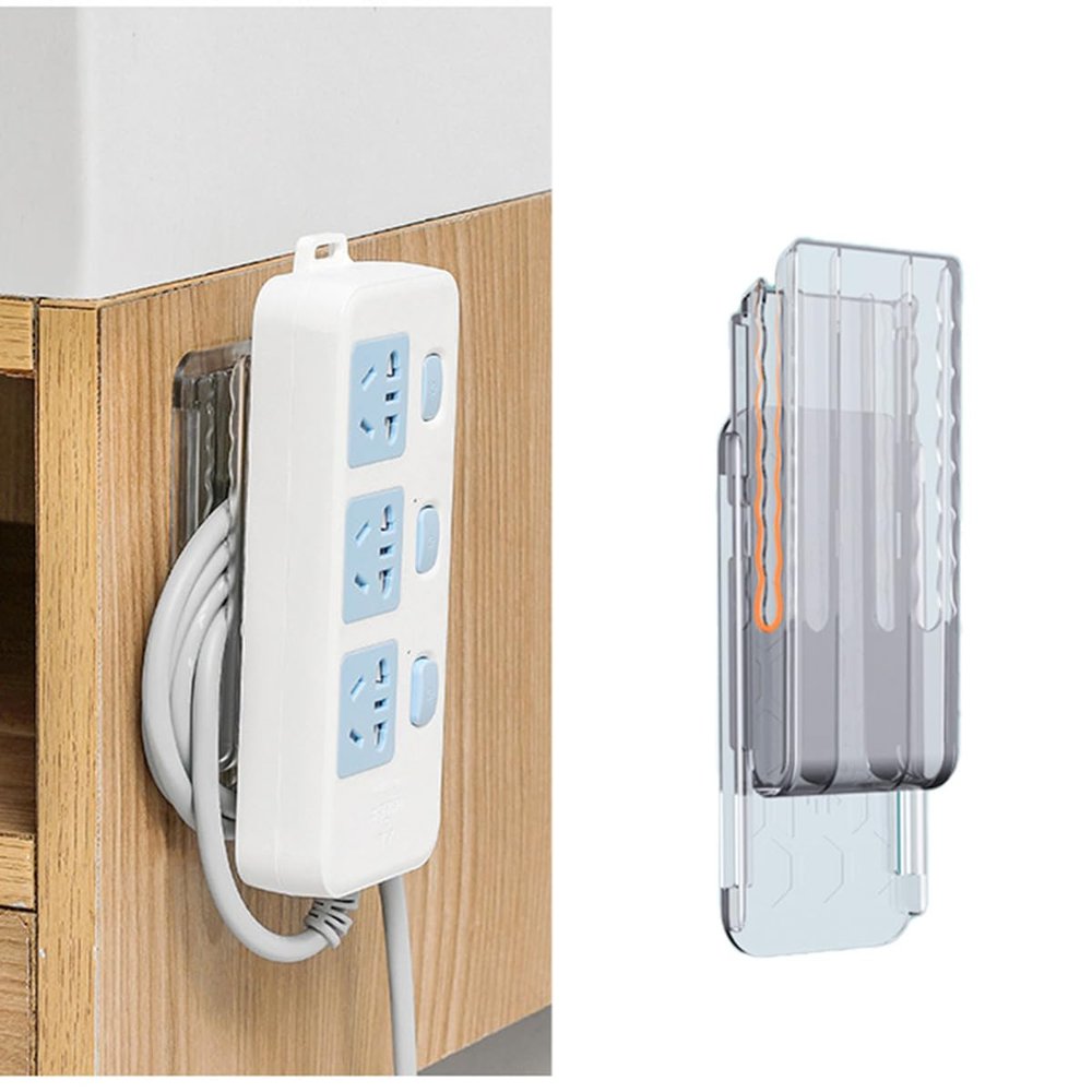 2Pcs Wall-Mounted Socket Fixer Self-Adhesive Desktop Socket Fixer Power Strip Holder Punch Free Socket Hanger for Kitchen Home Office (2Pcs Clear Grey)