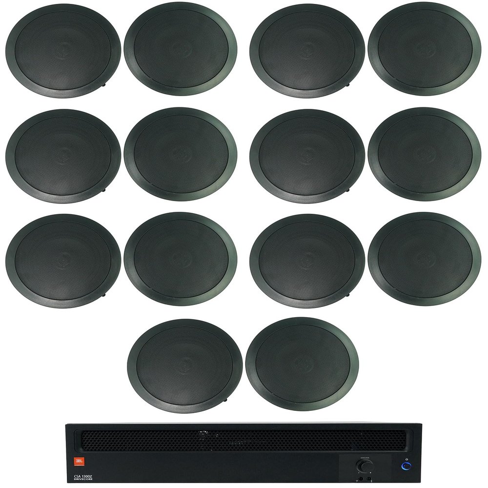 Audiosavings Bundle: (1) JBI CSA1300Z 1 Channel 300w 70v Commercial Amplifier Rack Mount Amp Bundle with (7) 2 Rockville CC65T Black 6.5" Commercial 70v Ceiling Speakers for Restaurant (Items 8)