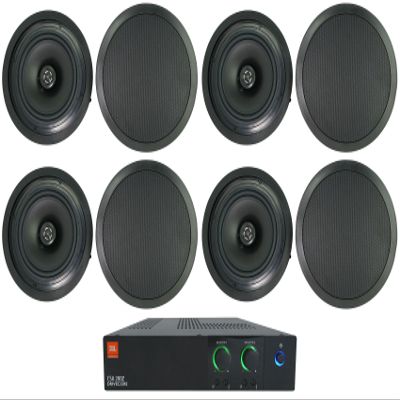 Audiosavings Bundle: (4) (2) Rockville CC80T Black 8" Commercial Ceiling Speakers for Restaurant/Bar Bundle with (1) JBI CSA 280Z Commercial Amplifier Amp for Restaurant/Bar/Cafe (Items 5)