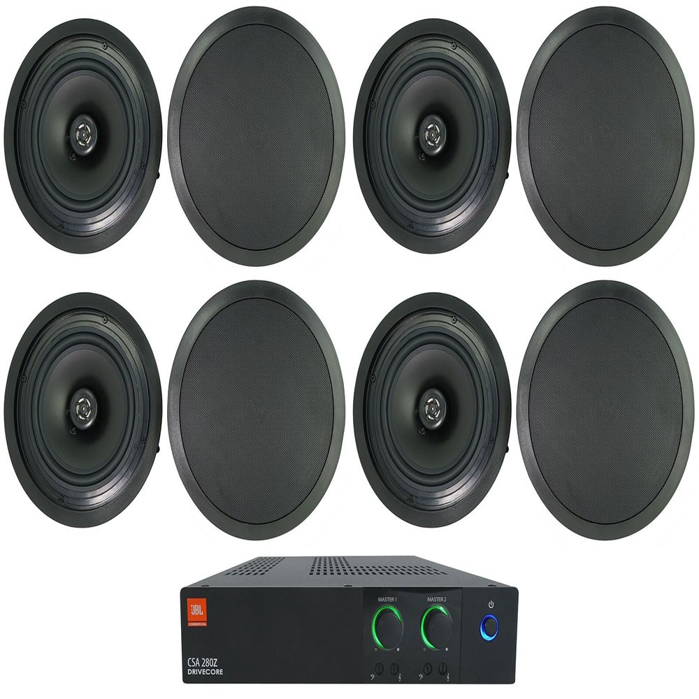 Audiosavings Bundle: (4) (2) Rockville CC80T Black 8" Commercial Ceiling Speakers for Restaurant/Bar Bundle with (1) JBI CSA 280Z Commercial Amplifier Amp for Restaurant/Bar/Cafe (Items 5)