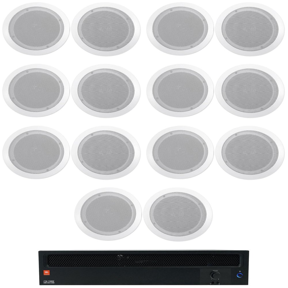 Audiosavings Bundle: (1) JBI CSA1300Z 1 Channel 300w 70v Commercial Amplifier Rack Mount Amp Bundle with (7) 2 Rockville CC65T White 6.5" Commercial 70v Ceiling Speakers for Restaurant (Items 8)