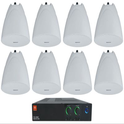 Audiosavings Bundle: (1) JBI CSA 280Z 2 x 80w Commercial 70v Amplifier Amp 4 Restaurant/Bar/Cafe CSA280Z Bundle with (8) Rockville PEN-525T White 5.25" 70V Hanging Pendant Speaker Commercial (Items 9)