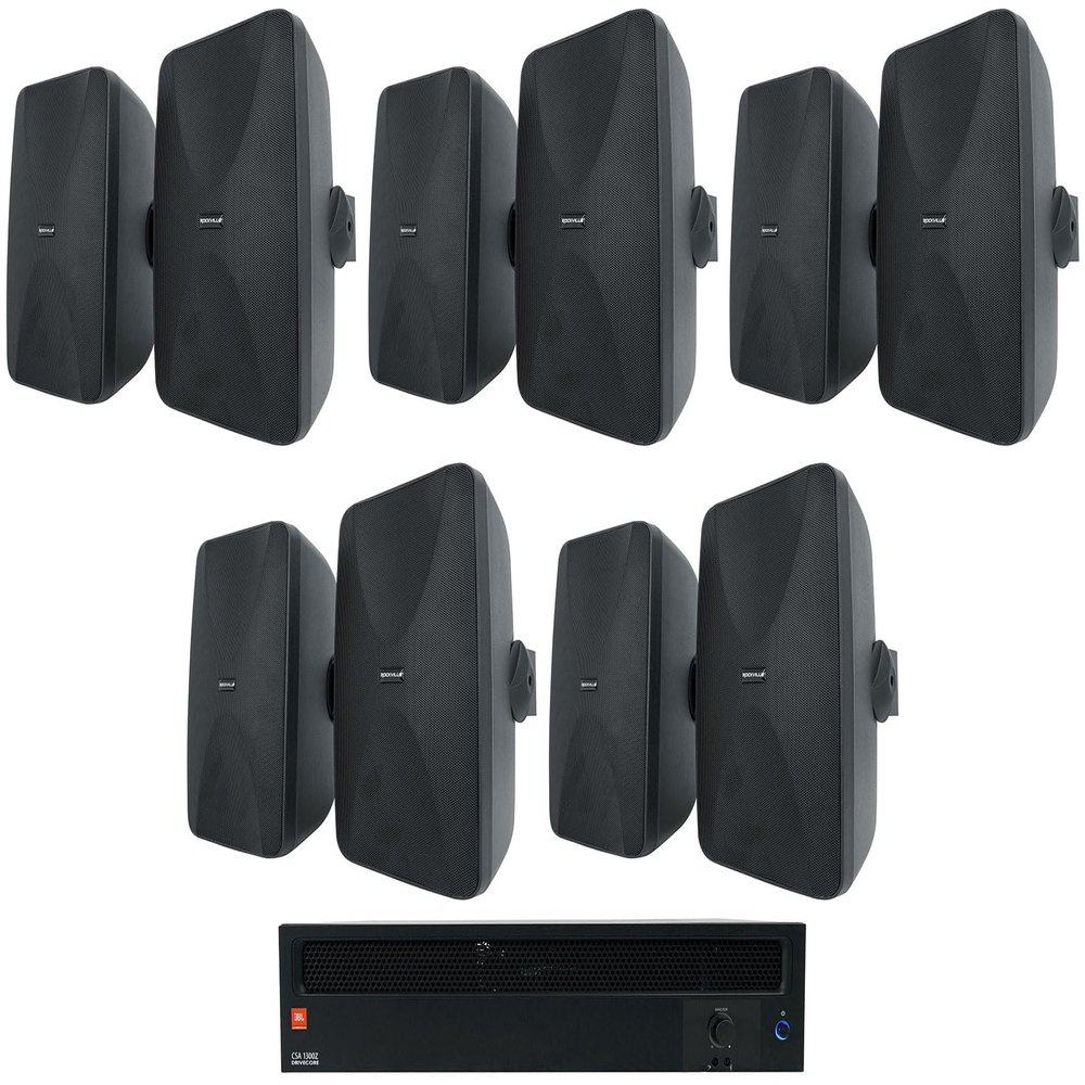 Audiosavings Bundle: (1) JBI CSA1300Z 1 Channel 300w 70v Commercial Amplifier Rack Mount Amp Bundle with (5) 2 Rockville WET-6525B 6.5" 70V Commercial Indoor/Outdoor Wall Speakers in Black (Items 6)
