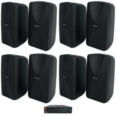 Audiosavings Bundle: (1) JBI CSA 280Z 2 x 80w Commercial 70v Amplifier Amp 4 Restaurant CSA280Z Bundle with (4) 2 Rockville WET-40B 4" 70V Commercial Indoor/Outdoor Wall Speakers Swivel (Items 5)