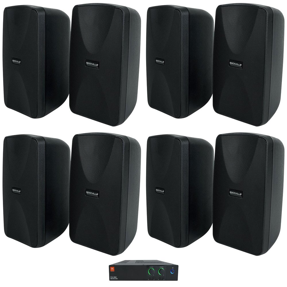 Audiosavings Bundle: (1) JBI CSA 280Z 2 x 80w Commercial 70v Amplifier Amp 4 Restaurant CSA280Z Bundle with (4) 2 Rockville WET-40B 4" 70V Commercial Indoor/Outdoor Wall Speakers Swivel (Items 5)
