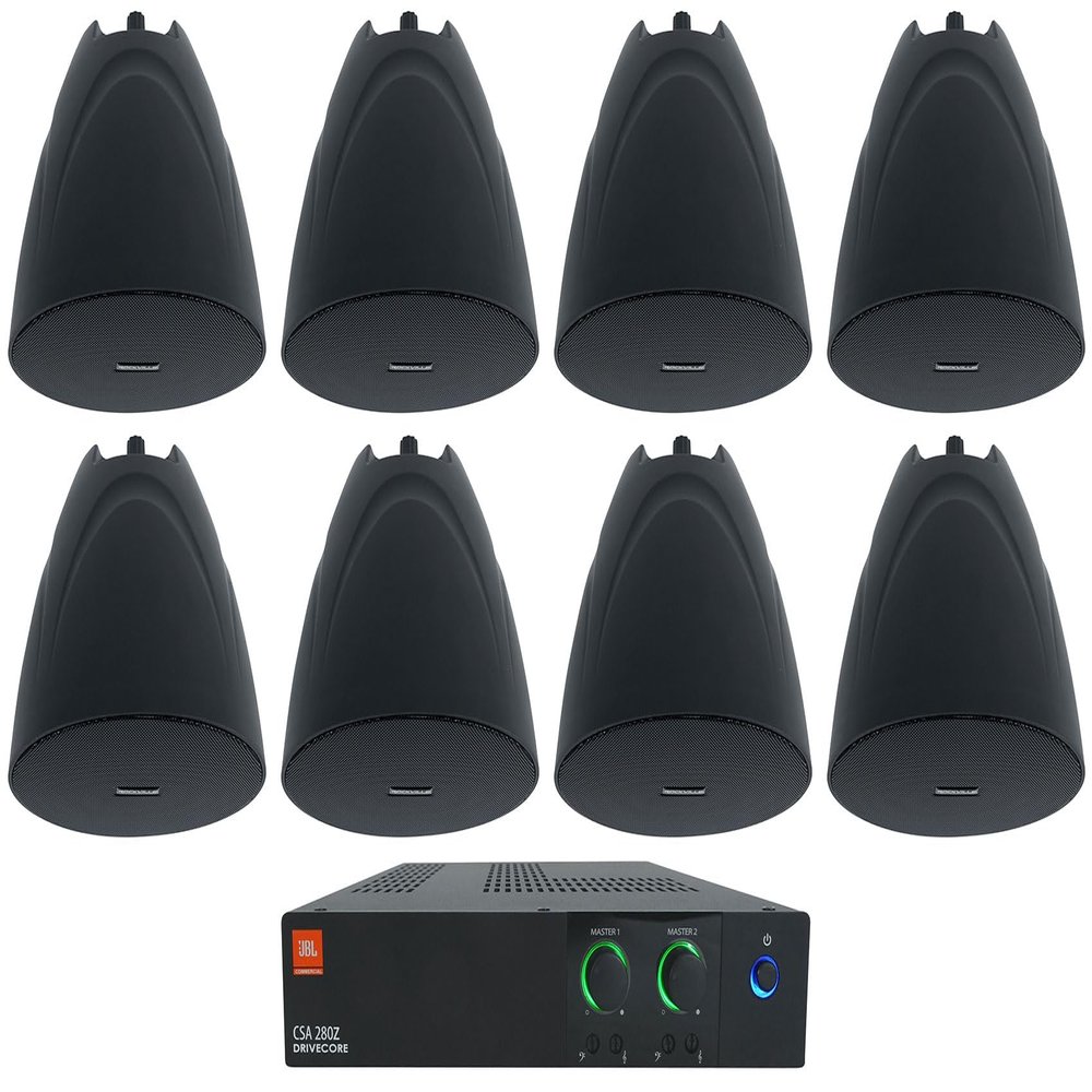 Audiosavings Bundle: (1) JBI CSA 280Z 2 x 80w Commercial 70v Amplifier Amp 4 Restaurant/Bar/Cafe CSA280Z Bundle with (8) Rockville PEN-525T Black 5.25" 70V Hanging Pendant Speaker Commercial (Items 9)