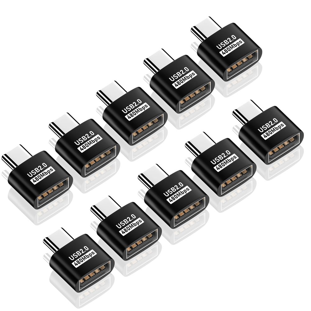 Duttek USB C to USB Adapter - 10 Pack, USB Type C Male to USB A Female Extension, Supports 480Mbps Data Transfer & OTG Function for Phone, Laptop (Black)