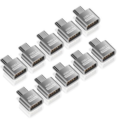 Duttek USB A to USB C Adapter 10 Pack, USB Type C Male to USB 2.0 A Female Extension Connector, USB to USB C Adapter Support 480Mbps Data Transfer, OTG Function and Charging for Phone, Laptop, 10 Pack
