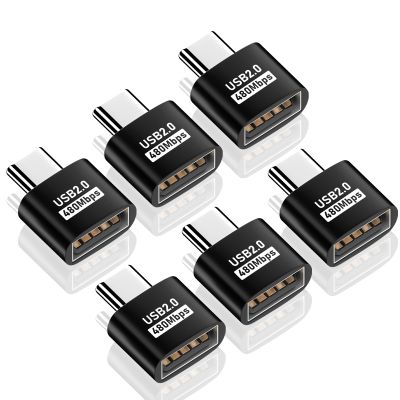 Duttek USB2.0 to USB C Adapter 6 Pack, USB Type C Male to USB 2.0 Type A Female Extension Connector Support 480Mbps Data Transfer, OTG Function and Charging for Phone, Laptop, USB Keyboard(Black)