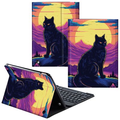 CGFGHHUY for Fire Max 11 Case 13th Generation 11 inch Detachable Wireless Keyboard and PU Leather Stand Cover Protective Case for All-New Fire 11 Max Tablet 2023 - Moon and Black Cat