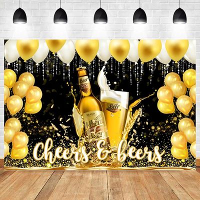 DORCEV 20x10ft Cheers and Beers Party Banner Party Decorations Supplies Men Aged to Perfection Birthday Party Backdrop Balloons Black Gold Birthday Party Background Holiday Whiskey Party Banner Props
