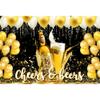 DORCEV 20x10ft Cheers and Beers Party Banner Party Decorations Supplies Men Aged to Perfection Birthday Party Backdrop Balloons Black Gold Birthday Party Background Holiday Whiskey Party Banner Props view 3