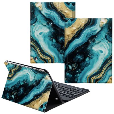 CGFGHHUY Case for Fire HD 10 & 10 Plus Tablet 11th Generation Detachable Wireless Keyboard & PU Leather Stand Cover Protective Case for Fire Hd 10 Tablet 10.1 inch 2021 - Beautiful Green Marble