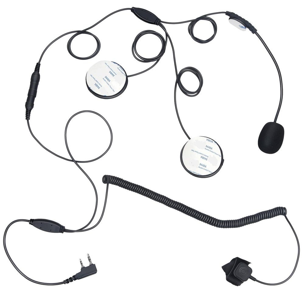 2 Pin Full Open Face Motorcycle Headset Ptt Mic Earpiece Helmet Kit Headphones with Mic for Baofeng Kenwood Retevis Walkie Talkie Intercom Communication