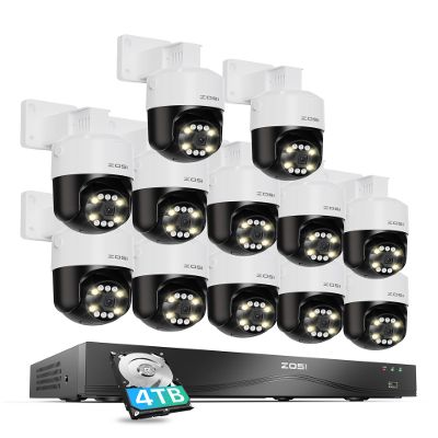 ZOSI 4K 8MP 16CH Security Camera System with AI Face Person Vehicle Detection, 12 x 4K Outdoor Auto Tracking PT PoE Camera with Floodlights, 2-Way Audio, 16 Port 32CH 8MP NVR with 4TB HDD