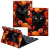 CGFGHHUY for Fire HD 8/8 Plus Tablet Case 12th/10th Generation 8 inch 2022/2020 Release Detachable Wireless Keyboard & PU Leather Stand Cover Protective Tablet Case - Red Floral Flower Black Cat view 1