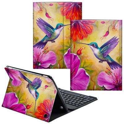 CGFGHHUY Case for Fire HD 10 & 10 Plus Tablet 11th Generation Detachable Wireless Keyboard & PU Leather Stand Cover Protective Case for Fire Hd 10 Tablet 10.1 inch 2021 - Floral Flower Hummingbird