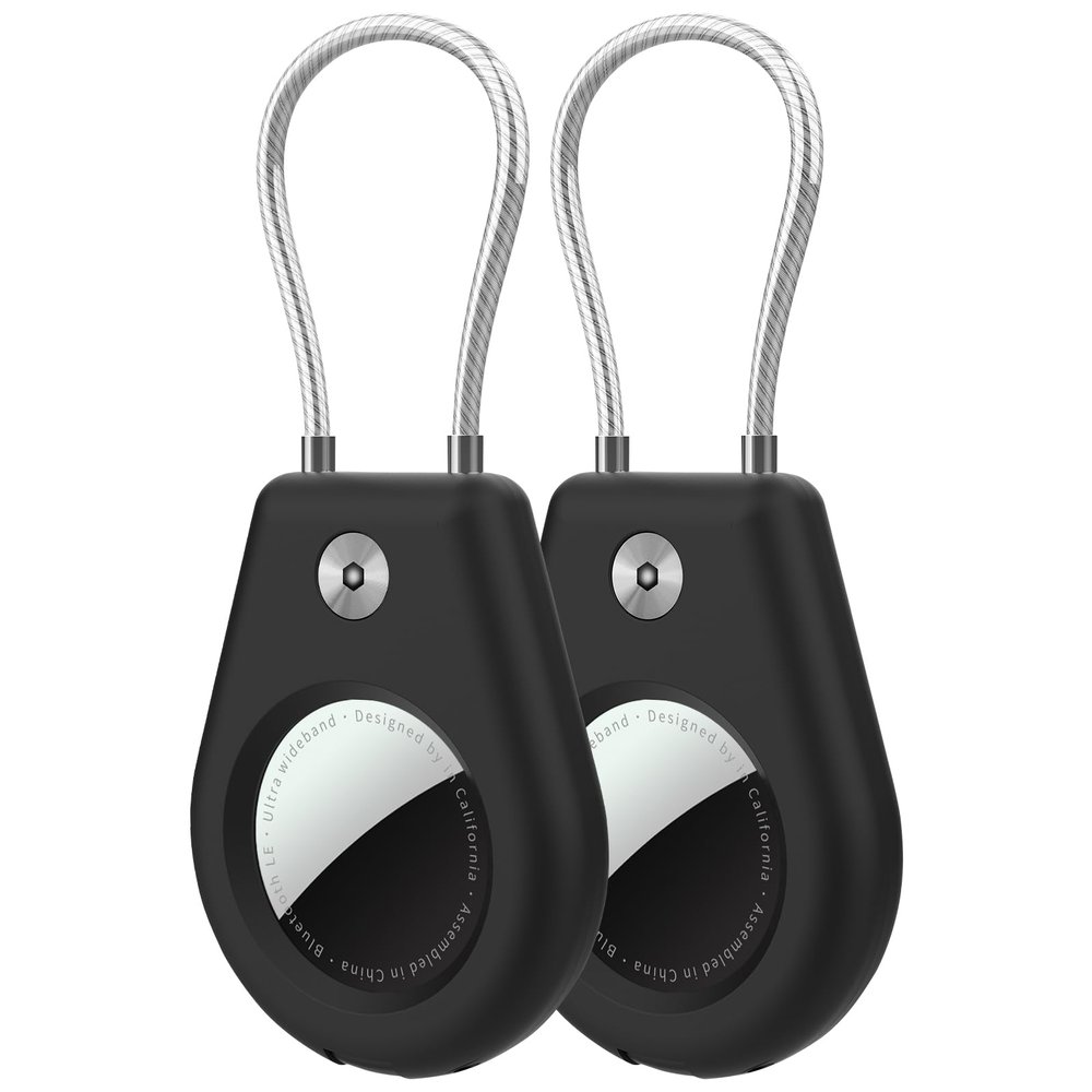 2-Pack Protect Case Compatible with Apple AirTag, Secure GPS Tracker Holder with Wire Cable Shockproof & Anti-Theif Suitable for Keychain, Keys, Luggage, Bags and Kids Luggage, Bags