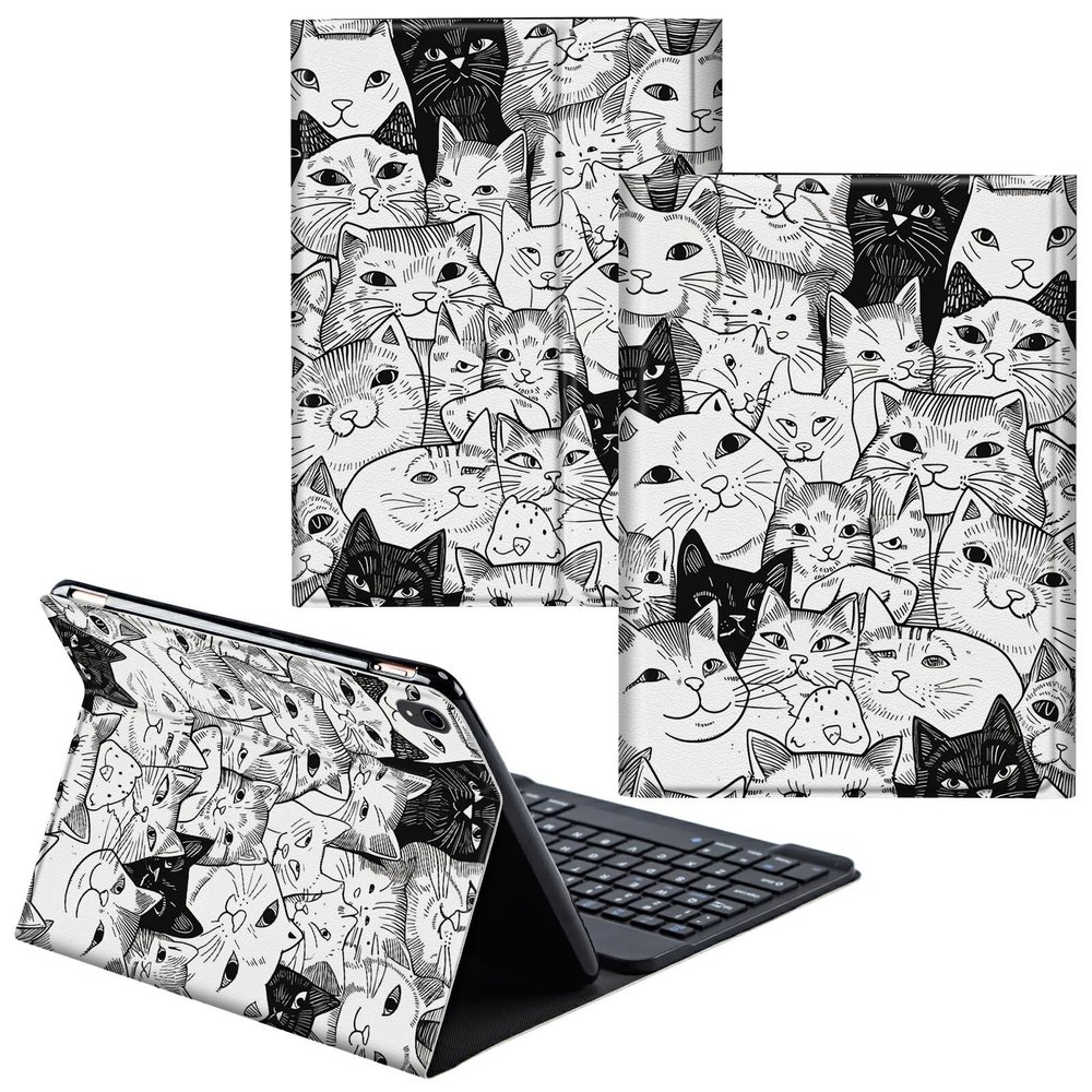 CGFGHHUY for iPad 10th Generation Case with Keyboard,Detachable Wireless Keyboard & PU Leather Stand Cover Protective Tablet Case for iPad 10th Gen 10.9 inch 2022 - Many Cute Cats