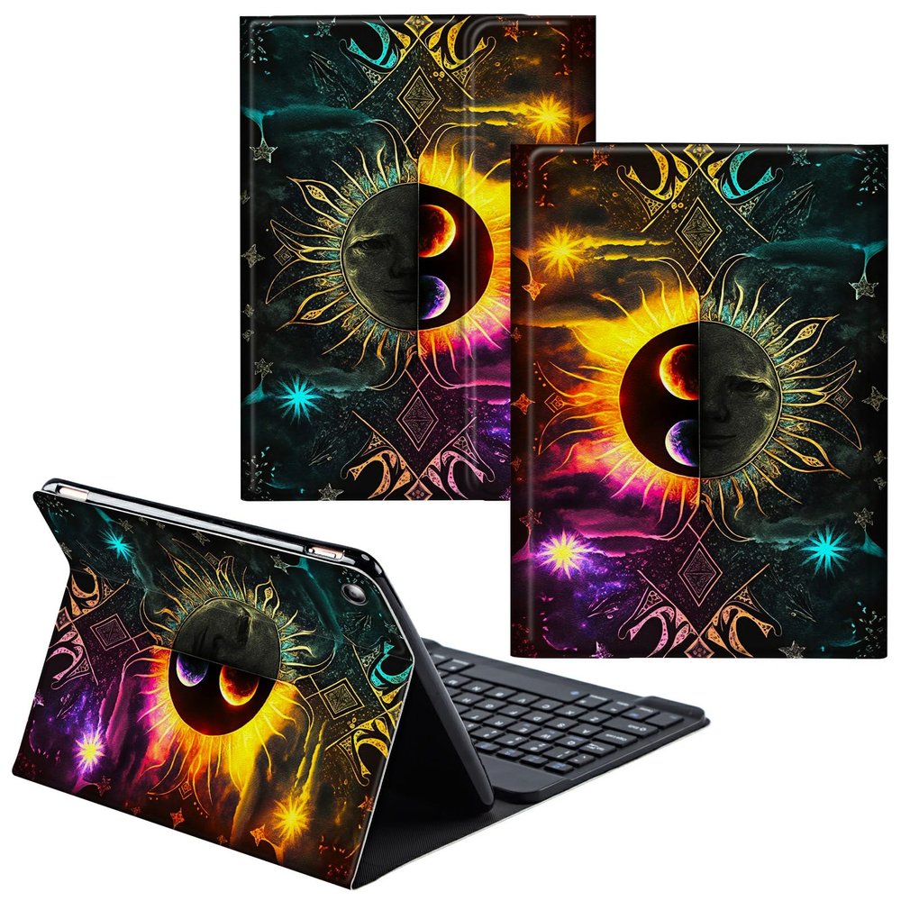 CGFGHHUY for Fire HD 8/8 Plus Tablet Case 12th/10th Generation 8 inch 2022/2020 Release Detachable Wireless Keyboard & PU Leather Stand Cover Protective Tablet Case - Sun and Planet