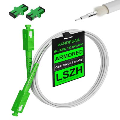VANDESAIL SC/APC to SC/APC Fiber Cable White 8M(26ft), OS2 Armored Single Mode Fiber Optic Patch Cable, SC to SC Single-Mode Fiber Optical Patch Cord, LSZH 8 Meter
