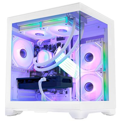 HELLOLAND Gaming PC -AMD Ryzen 7 5700X 3.4 GHz- RX 6500XT 4GB-16GB DDR4 RAM-1TB PCIe +1TB SATA SSD-240 Liquid Cooler -WiFi &Bluetooth -RGB Fans-Windows 11 Desktop Computer-White
