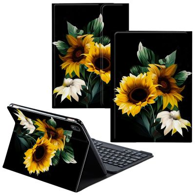 CGFGHHUY for iPad 10th Generation Case with Keyboard,Detachable Wireless Keyboard & PU Leather Stand Cover Protective Tablet Case for iPad 10th Gen 10.9 inch 2022 - Black Sunflowers