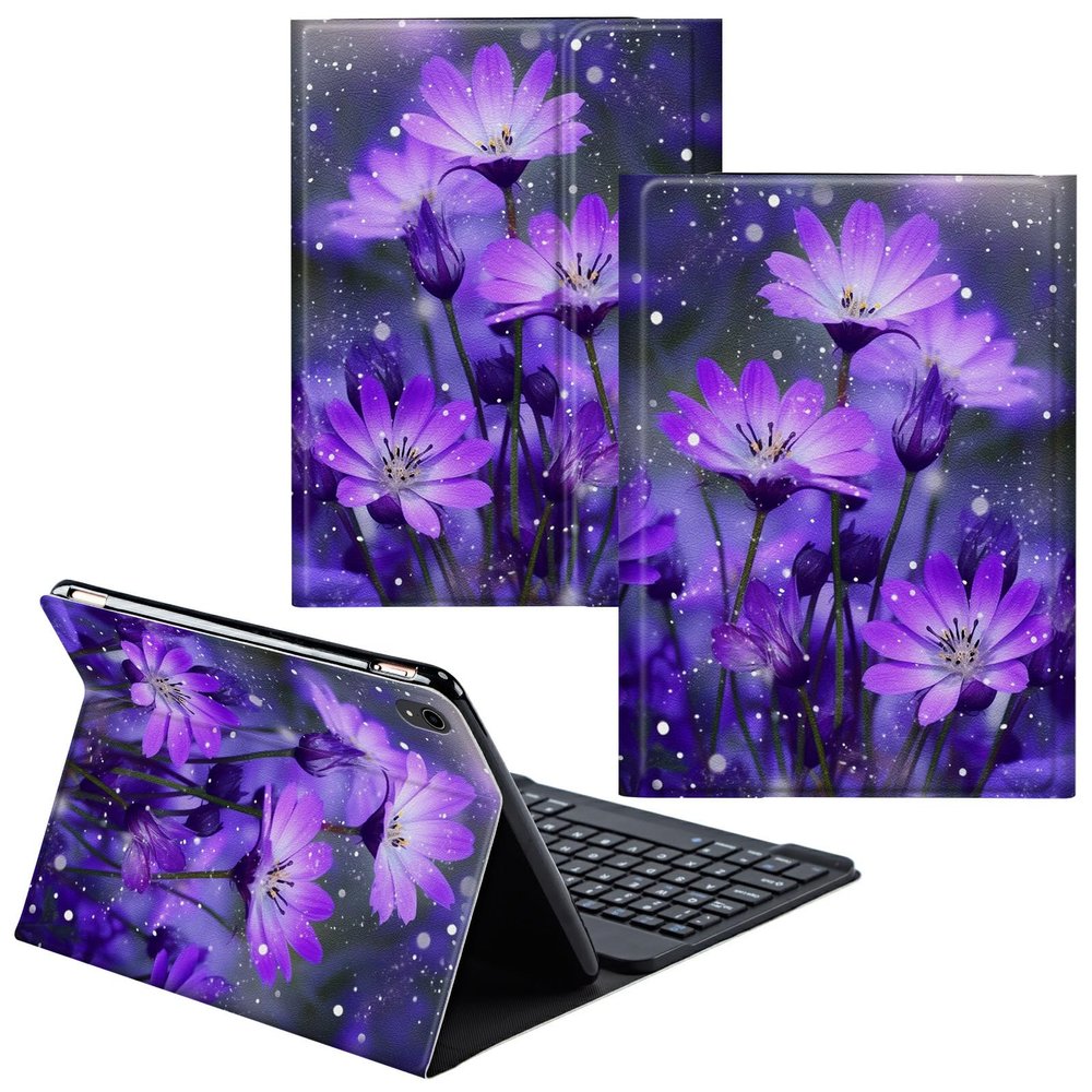 CGFGHHUY for iPad 10th Generation Case with Keyboard,Detachable Wireless Keyboard & PU Leather Stand Cover Protective Tablet Case for iPad 10th Gen 10.9 inch 2022 - Purple Flower