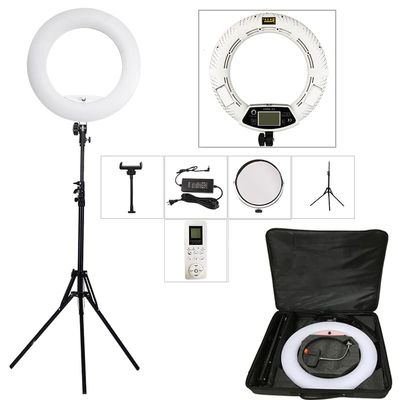 18inch LED Ring Lights with Tripod Lamp Kit 3200K-5500K Adjustable 1-100% Bi-Color 96W Fill Light CRI95+ for Make-up Vlog Beauty Salon Tattoo Studio (FE480 White)
