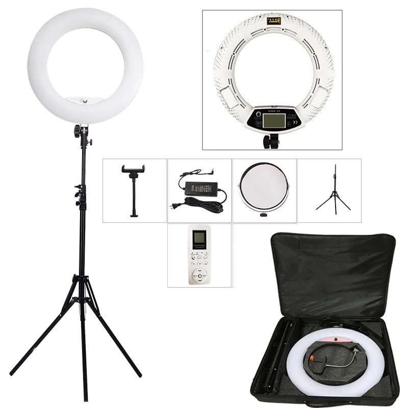 18inch LED Ring Lights with Tripod Lamp Kit 3200K-5500K Adjustable 1-100% Bi-Color 96W Fill Light CRI95+ for Make-up Vlog Beauty Salon Tattoo Studio (FE480 White)