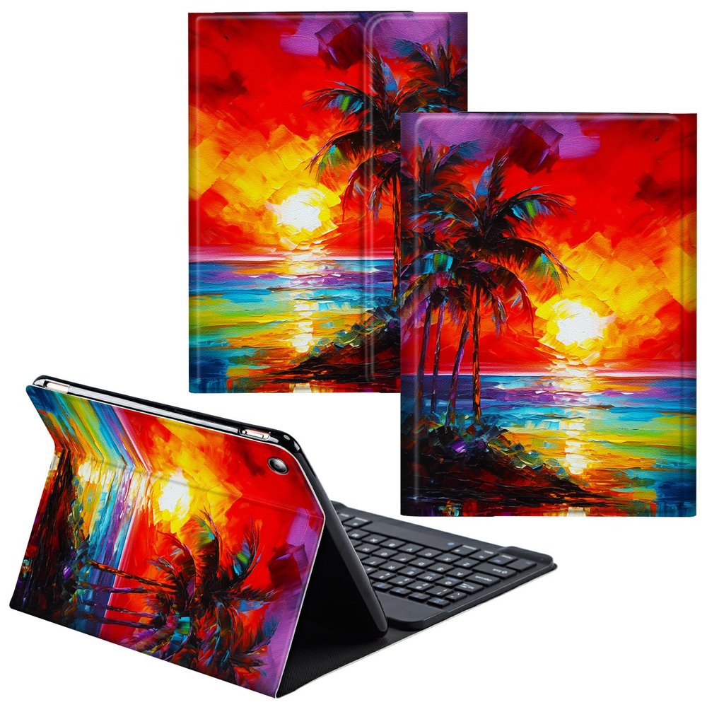CGFGHHUY for iPad 9th Generation Case with Keyboard for iPad Case 10.2 inch 8th/7th Generation Detachable Wireless Keyboard & Stand Cover Protective Tablet Cover,Sea and Palm Trees at Sunset