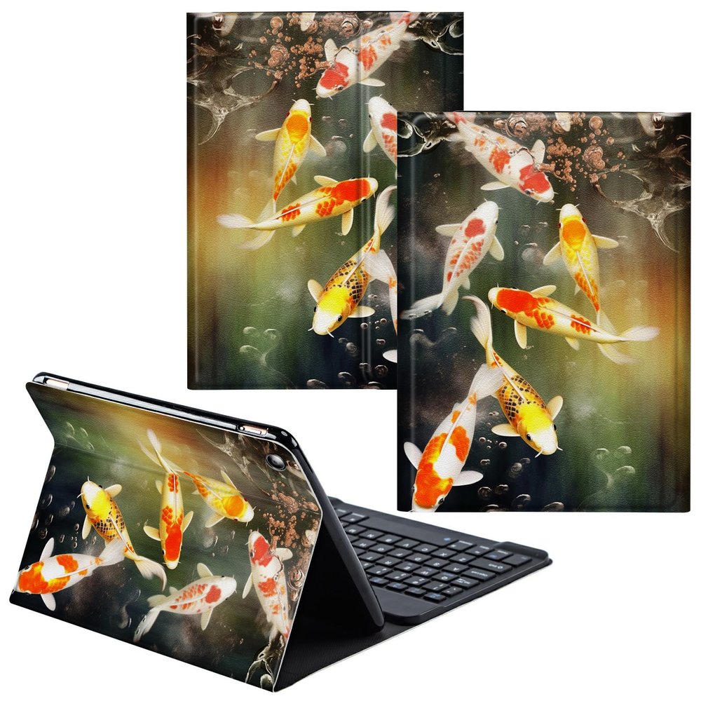 CGFGHHUY for iPad 9th Generation Case with Keyboard for iPad Case 10.2 inch 8th/7th Generation Detachable Wireless Keyboard & PU Leather Stand Cover Protective Tablet Cover - Fishs