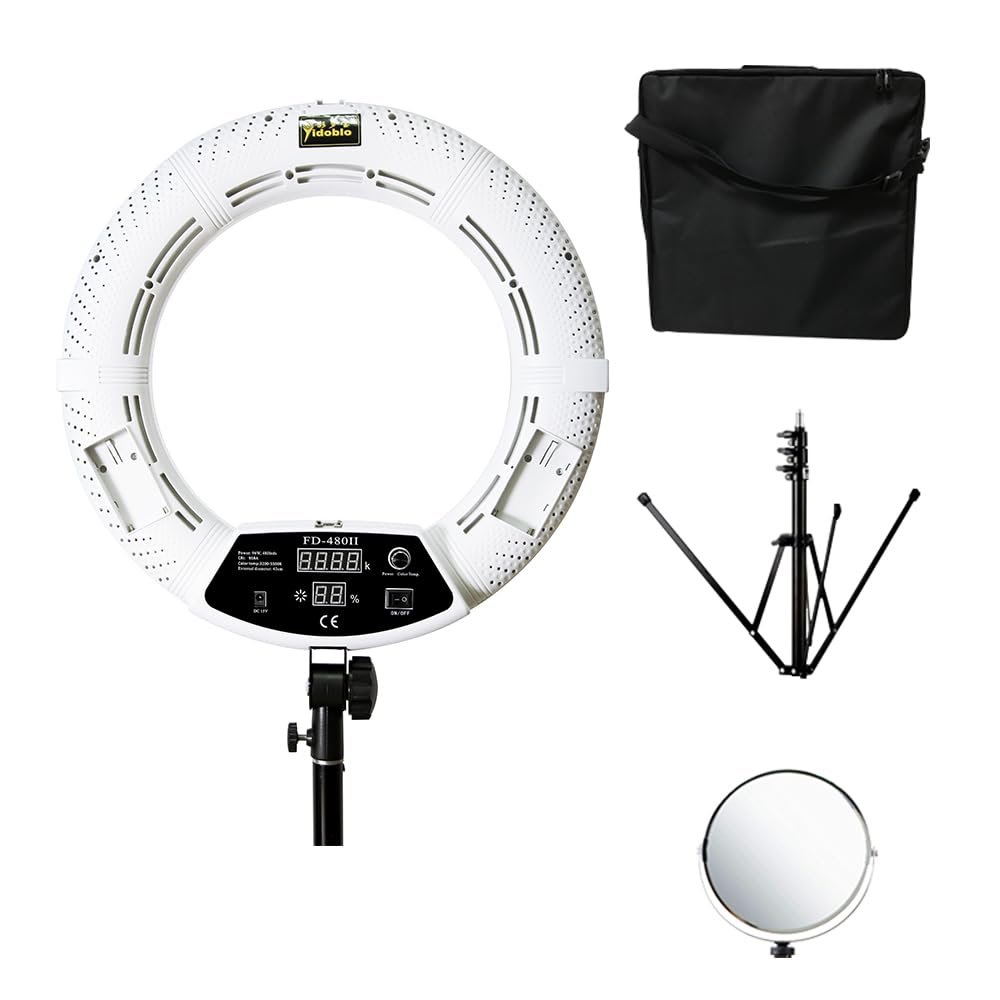 18inch LED Ring Lights with Tripod Lamp Kit 3200K-5500K Adjustable 1-100% Bi-Color 96W Fill Light CRI95+ for Make-up Vlog Beauty Salon Tattoo Studio (FD480 White)