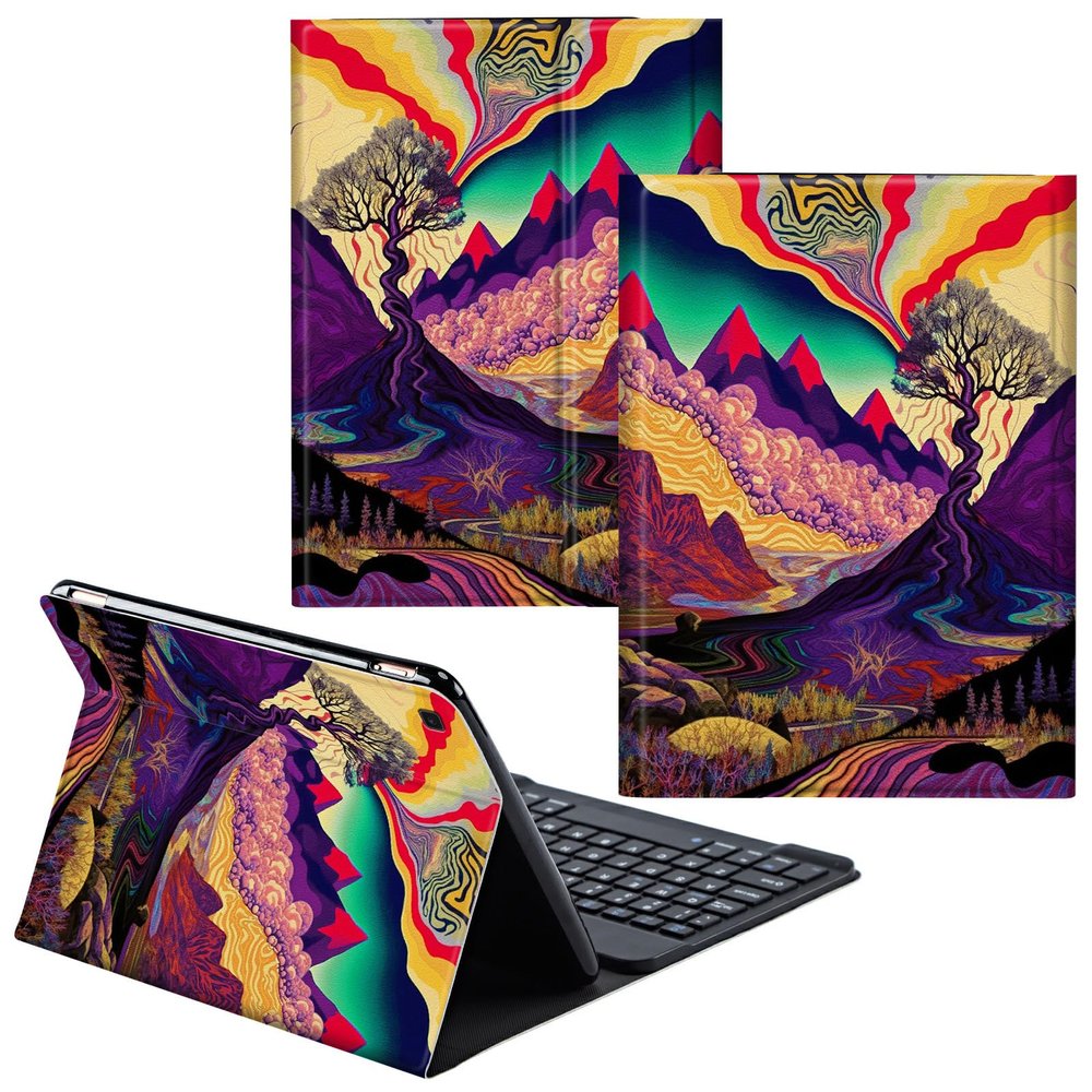 CGFGHHUY for Samsung Galaxy Tab A SM-T510 Case Detachable Wireless Keyboard and PU Leather Stand Cover Protective Tablet Case for Samsung Galaxy Tab A SM-T510/T515 10.1 inch - Forest Mountains