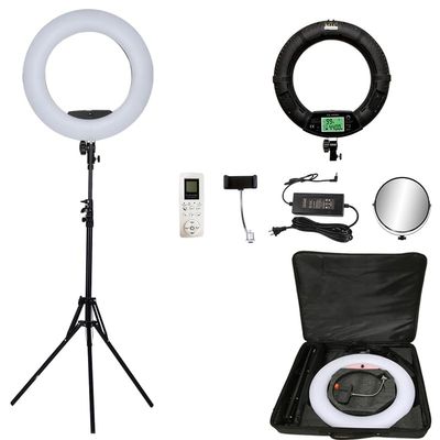 18inch LED Ring Lights with Tripod Lamp Kit 3200K-5500K Adjustable 1-100% Bi-Color 96W Fill Light CRI95+ for Make-up Vlog Beauty Salon Tattoo Studio (FE480 Black)