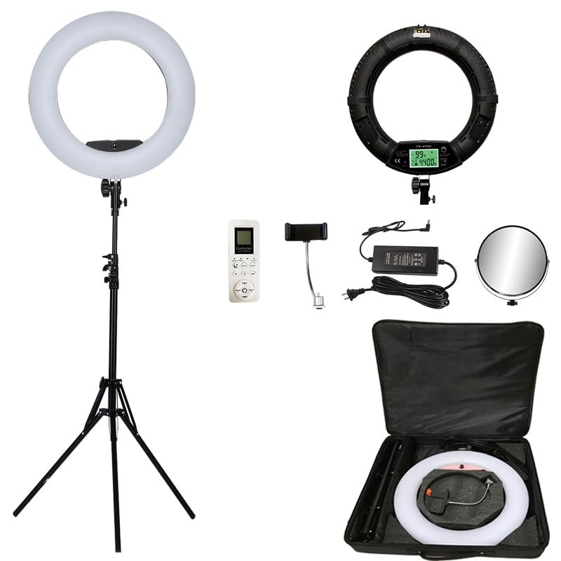 18inch LED Ring Lights with Tripod Lamp Kit 3200K-5500K Adjustable 1-100% Bi-Color 96W Fill Light CRI95+ for Make-up Vlog Beauty Salon Tattoo Studio (FE480 Black)