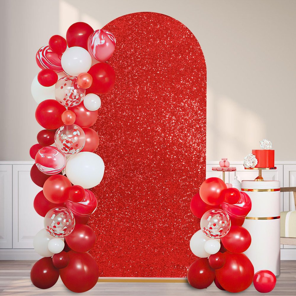 6FT Arch Backdrop Cover Red Sequin Backdrop Covers Round Top Chiara Background Cover for Wedding Birthday Party Photography Decor
